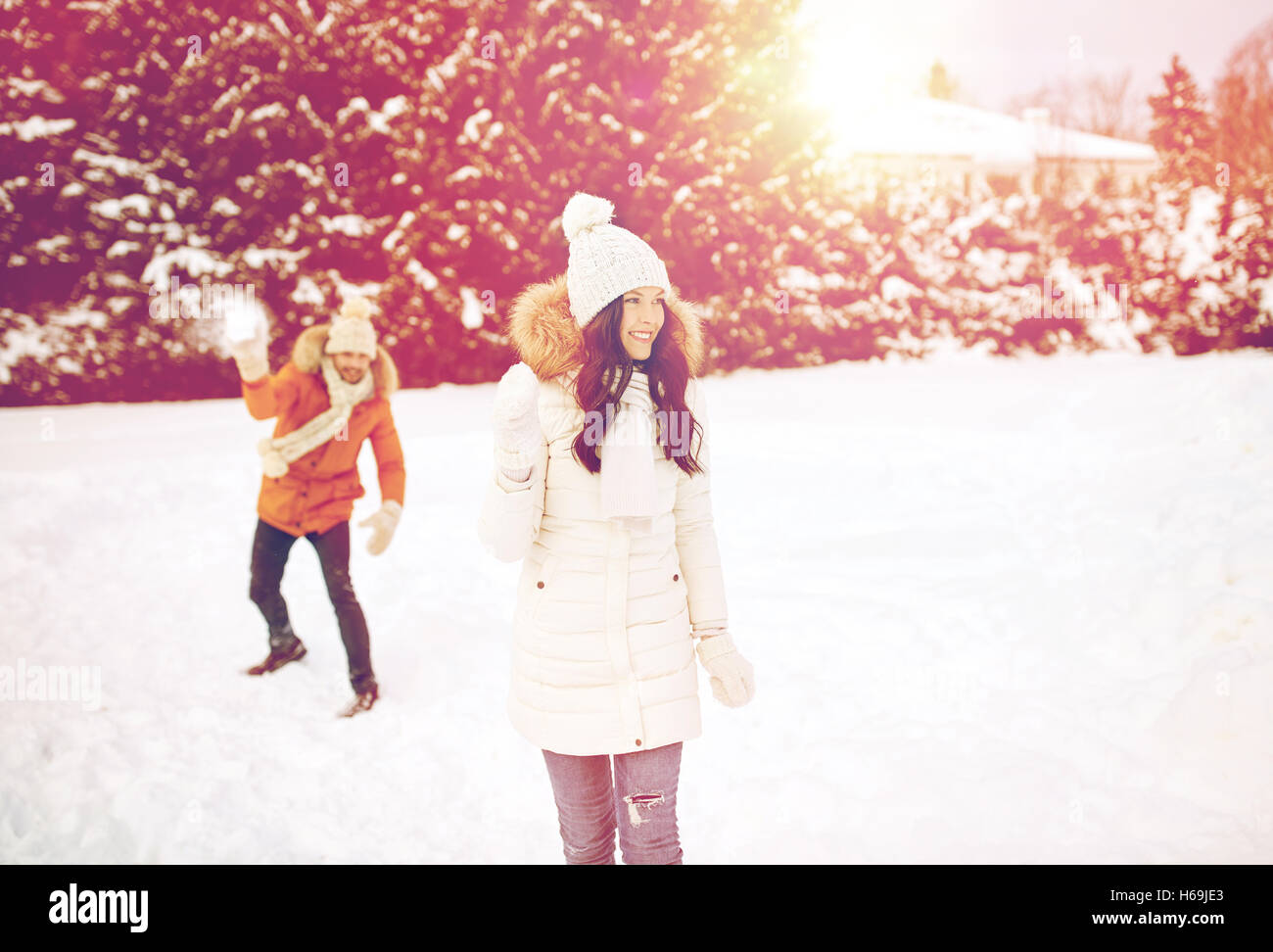 Playing snowballs hi-res stock photography and images - Alamy