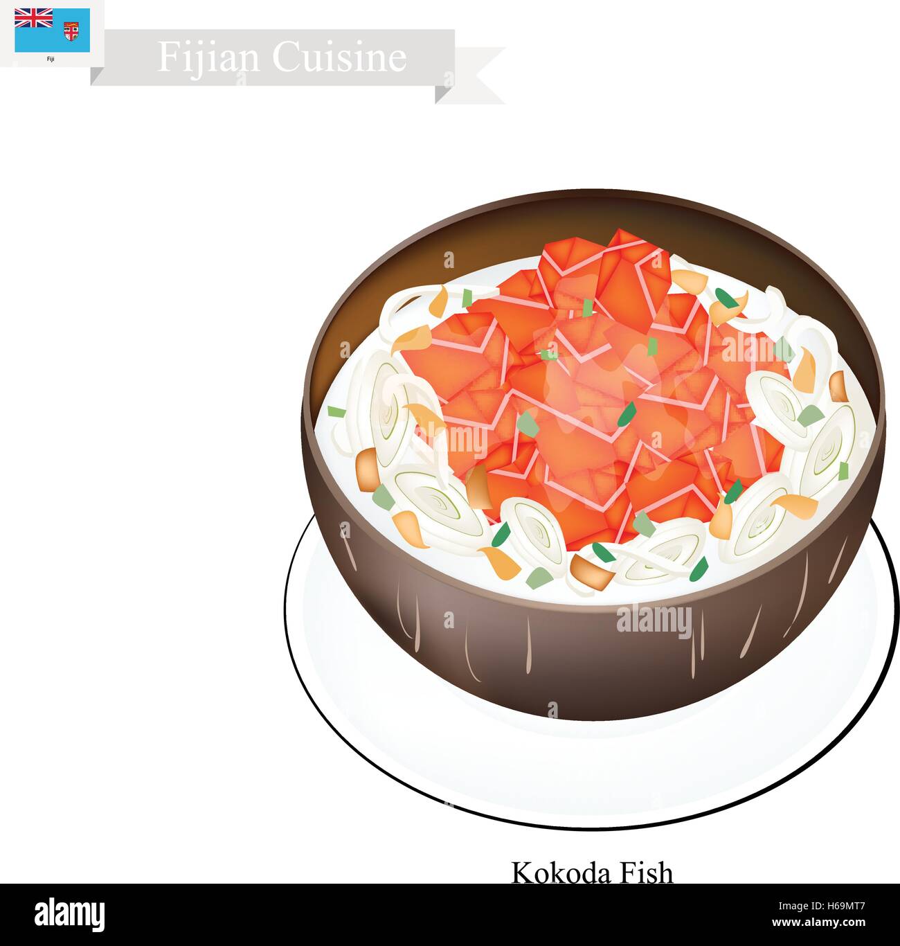 Fijian Cuisine, Kokoda or Traditional Raw Fish Marinated in Citrus Juice and Coconut Cream. The