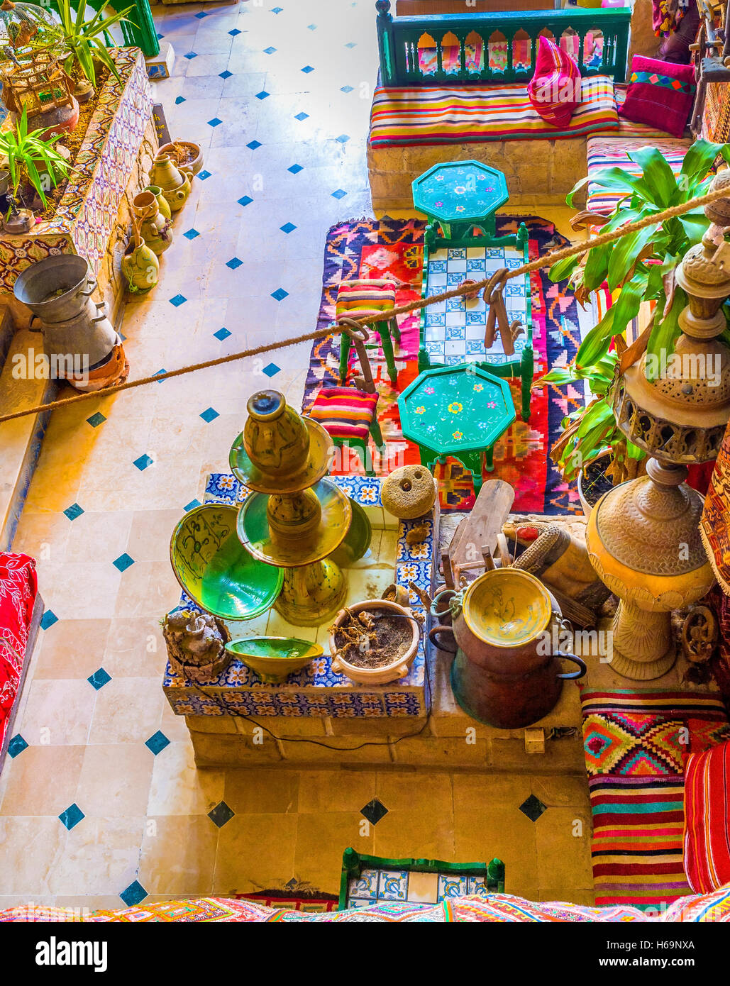 The interior of the popular arabic restaurant in Medina, that offers local cusine and fresh