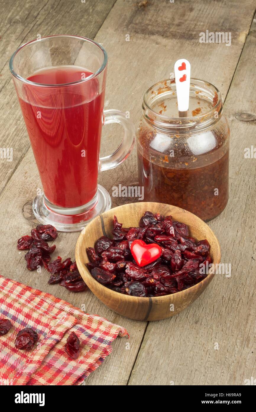 Dried cranberries. Healthy super food. Dried cranberries on the kitchen table. Diet food. Stock Photo