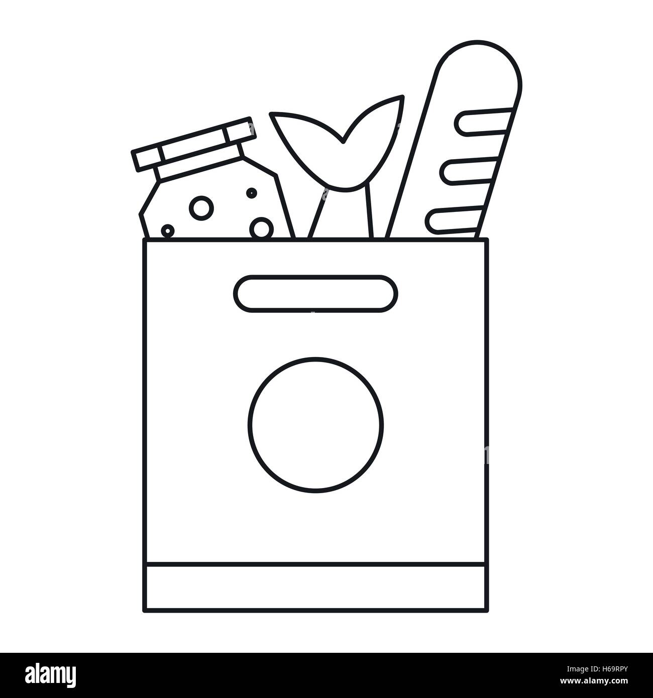 Grocery bag with food icon, outline style Stock Vector