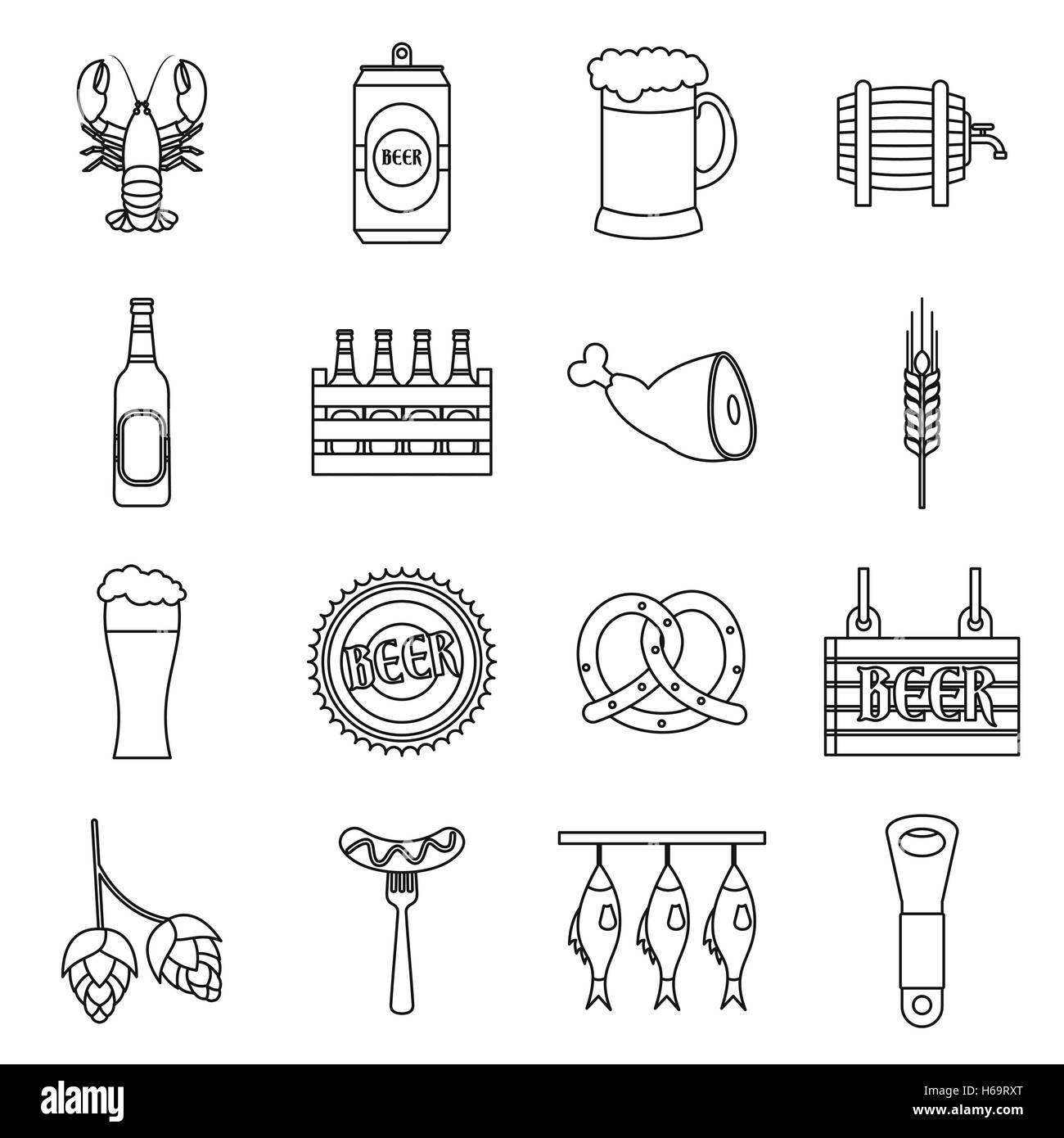 Beer icons set, outline style Stock Vector
