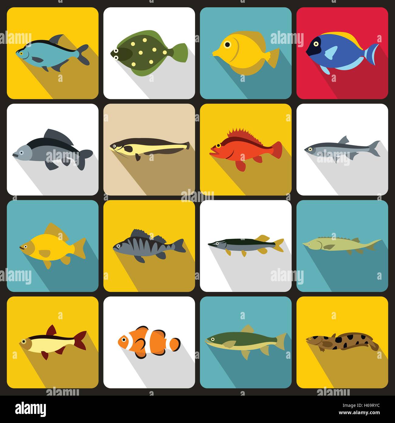 Cute fish icons set, flat style Stock Vector Image & Art - Alamy