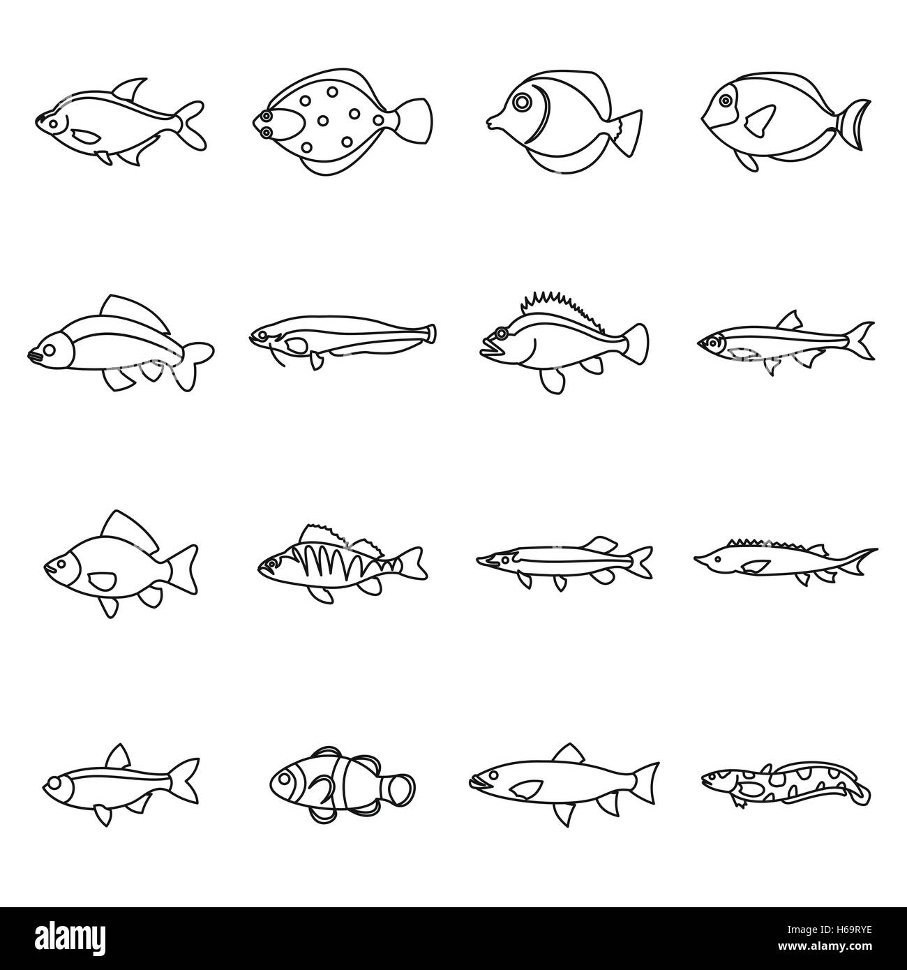 Cute fish icons set, outline style Stock Vector Image & Art - Alamy