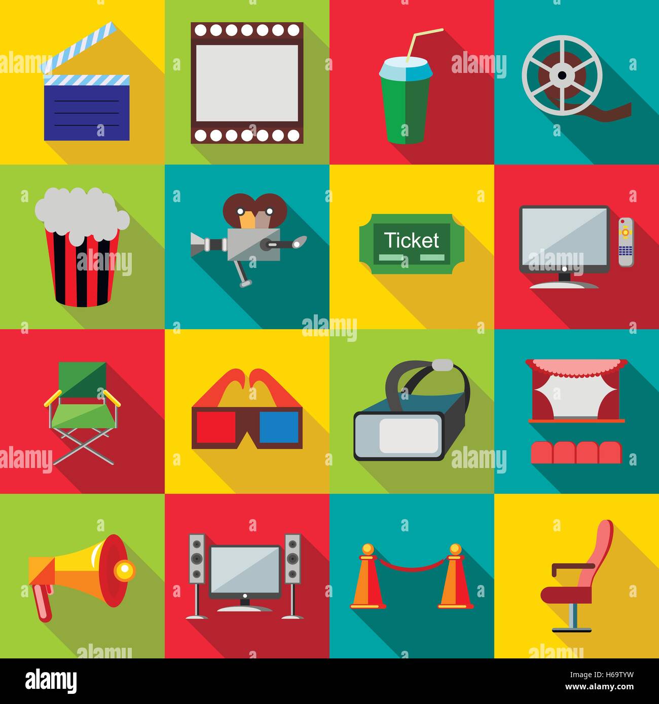 Cinema icons set, flat style Stock Vector Image & Art - Alamy