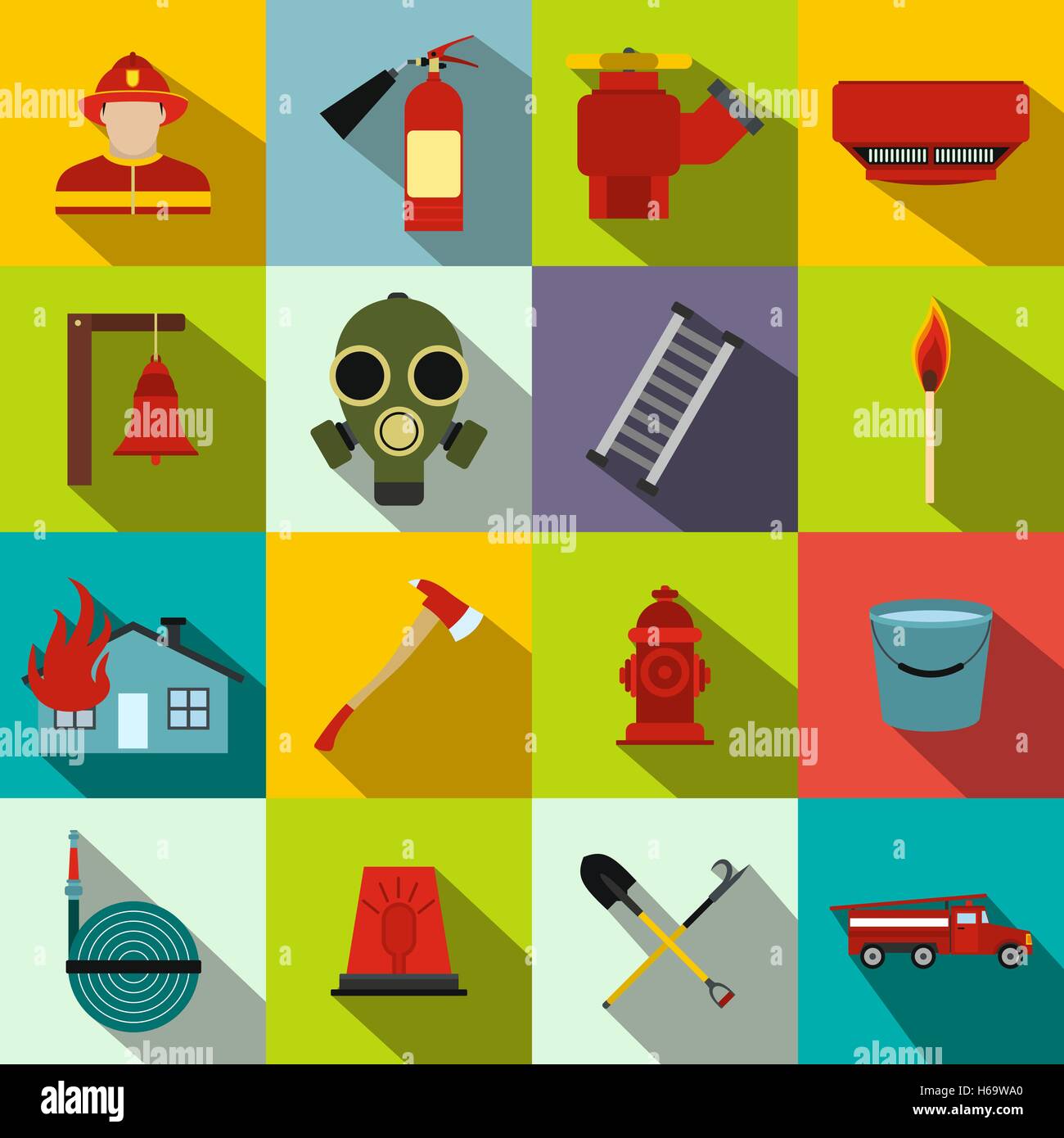 Firefighter flat icons set Stock Vector Image & Art - Alamy