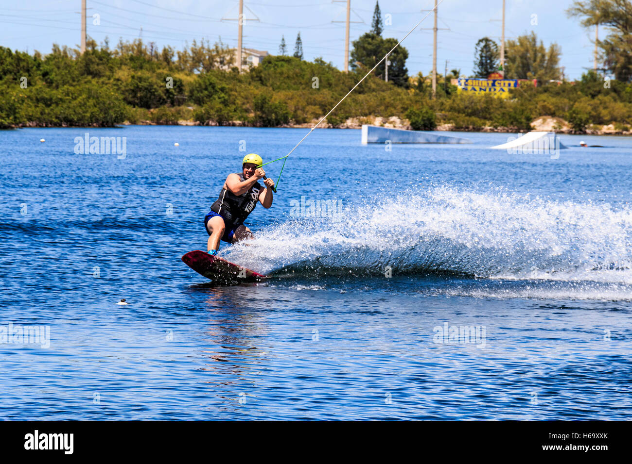 Kiteboarding and wakeboarding by cable at Keys Cable Park on Grassy Key