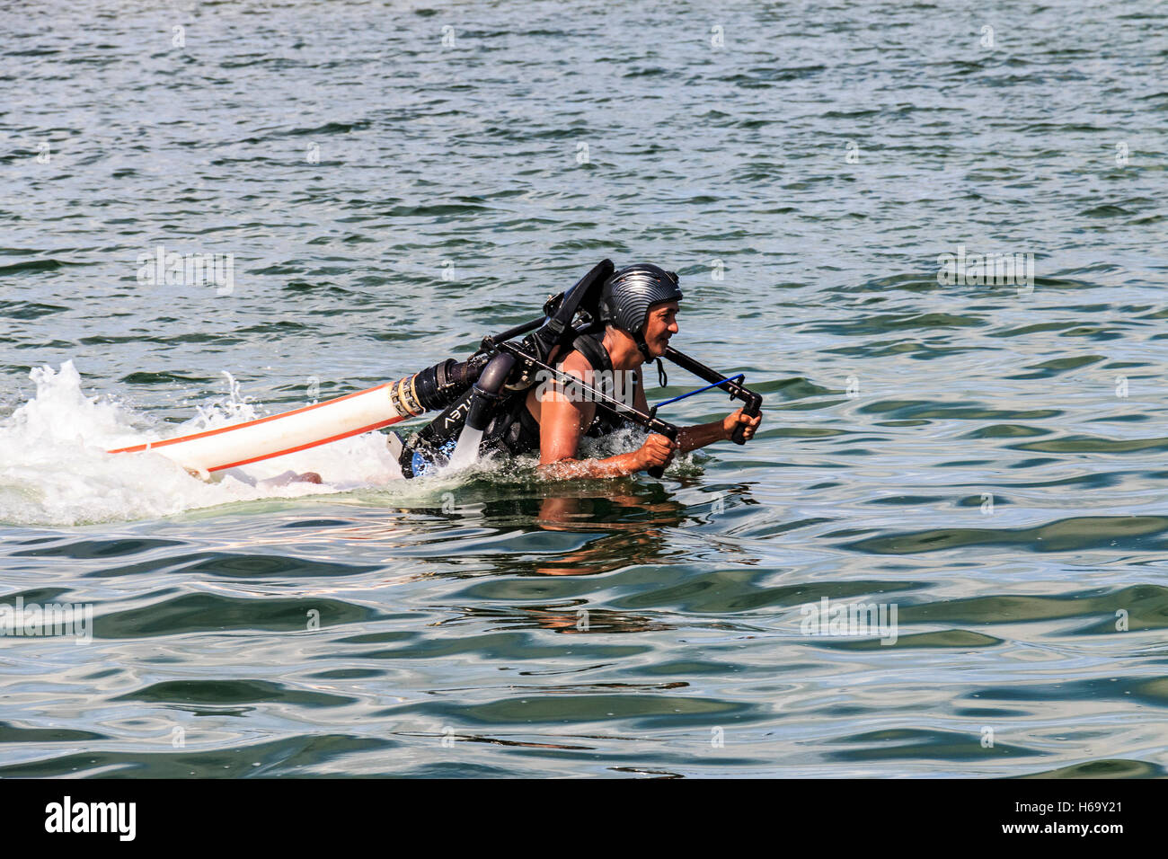 Florida Keys Jetpack off Islamorada in the Florida Keys. This is flying like James Bond. Stock Photo