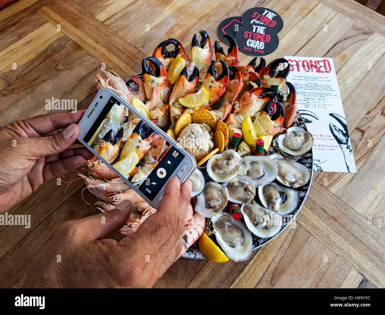 Delicious locally trapped stone crab, oysters, Tortuga pink shrimp and