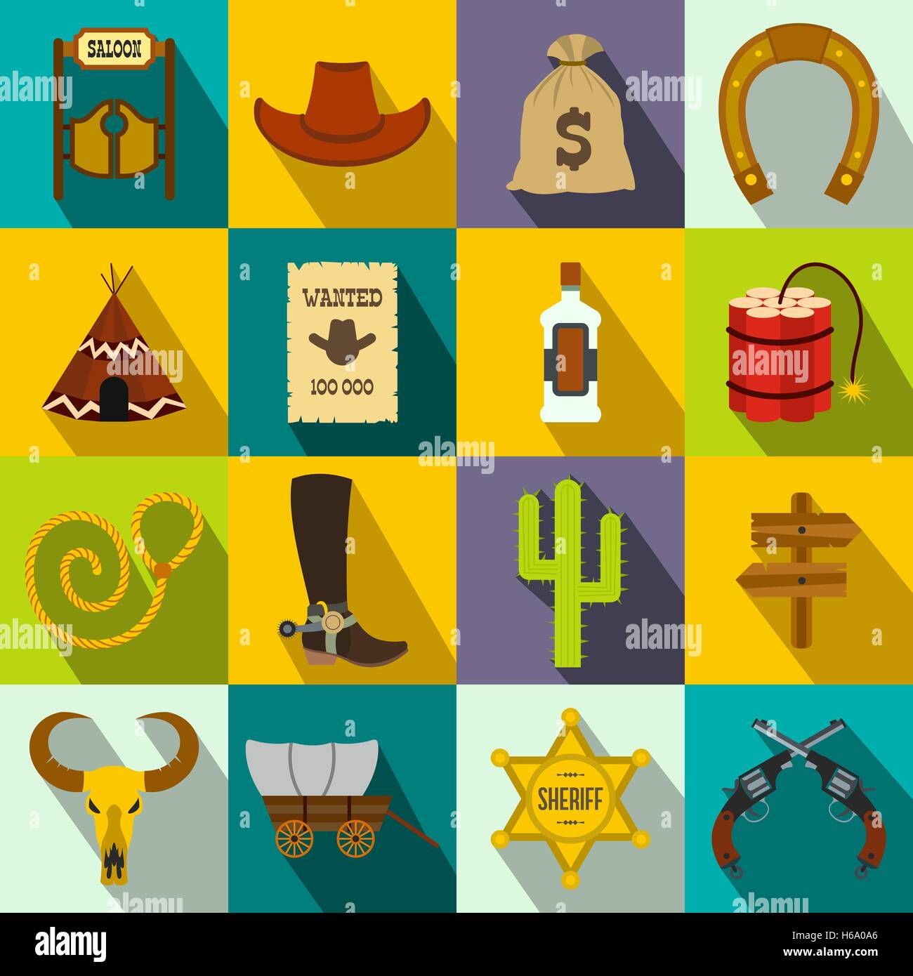 Wild west cowboy flat icons Stock Vector Image & Art - Alamy