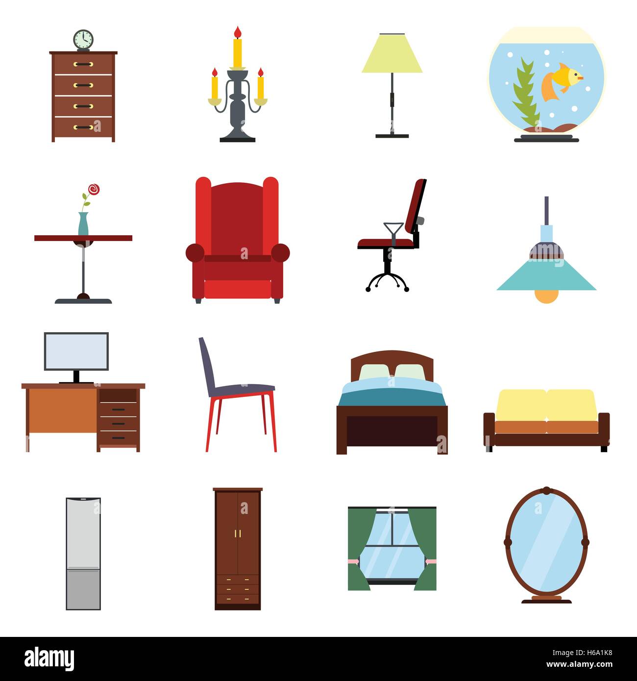 Furniture flat icons set Stock Vector