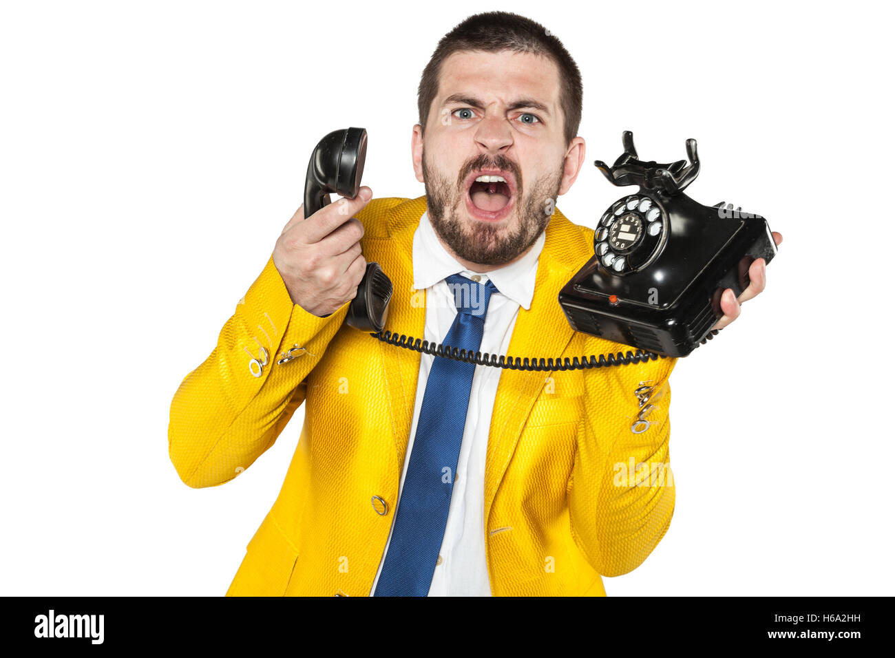 angry businessman screaming to the phone, funny facial expressions ...