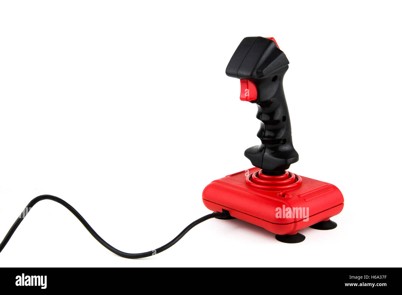 overwhite portrait of a vintage joystick with cable Stock Photo