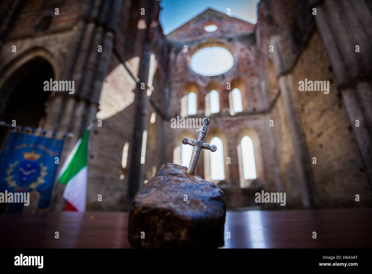 Gothic Cistercian style of Abbey of San Galgano province of Siena, Chiusdino, Tuscany, Italy Stock Photo