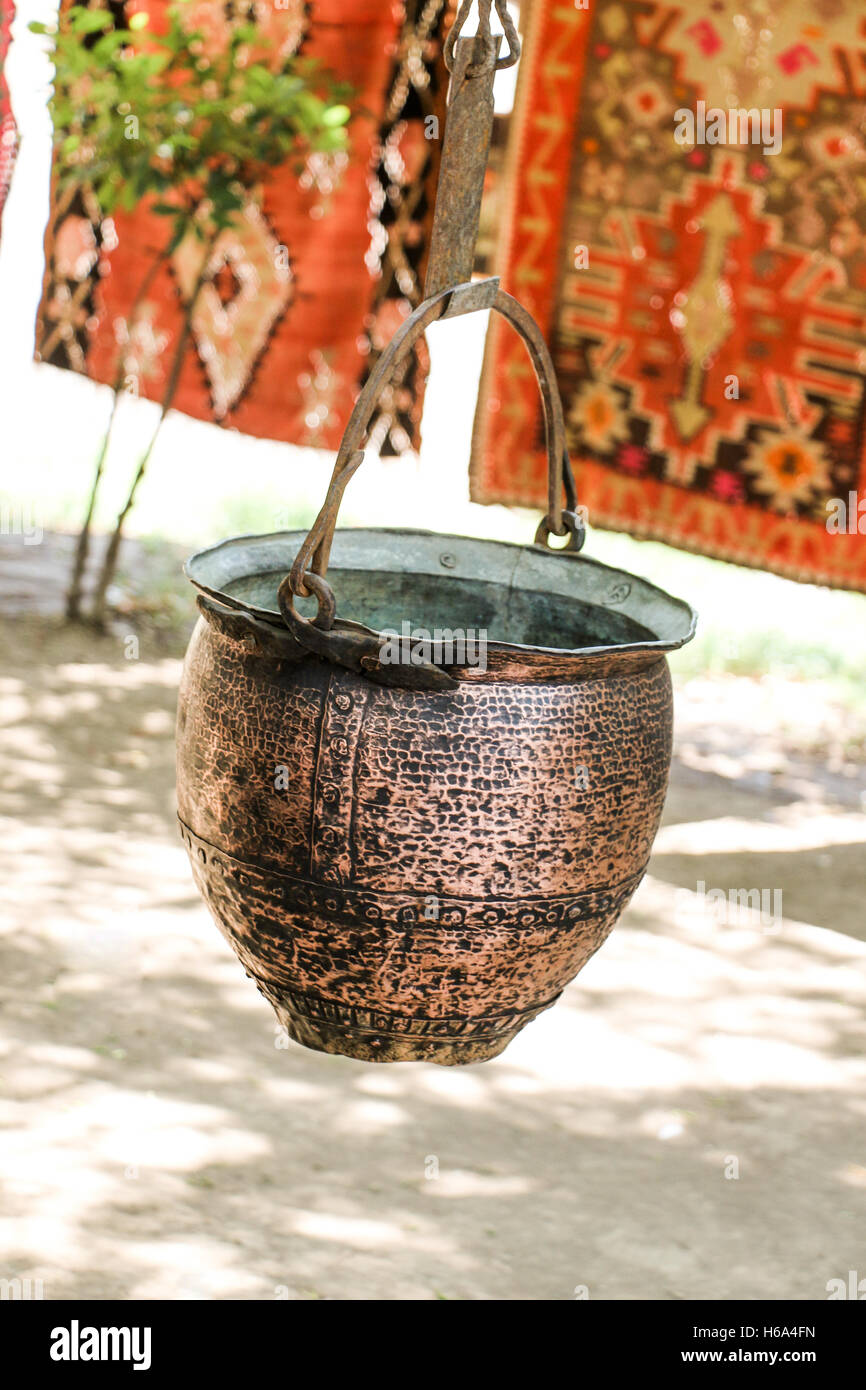 Selling old metal cookware in bazaar Stock Photo Alamy