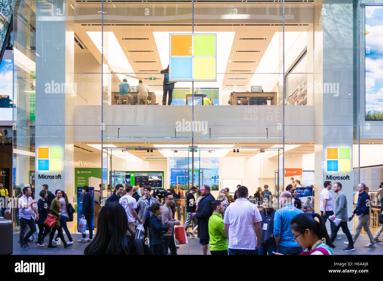 The Flagship Australian Microsoft retail shop in Pitt St Mall, Sydney Stock Photo