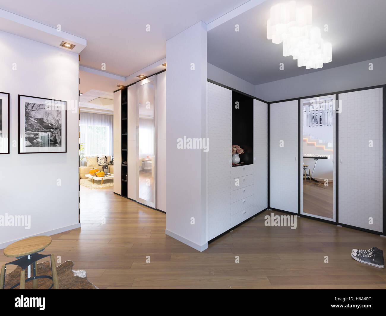 3d illustration hall interior design in a modern minimalist style Stock ...