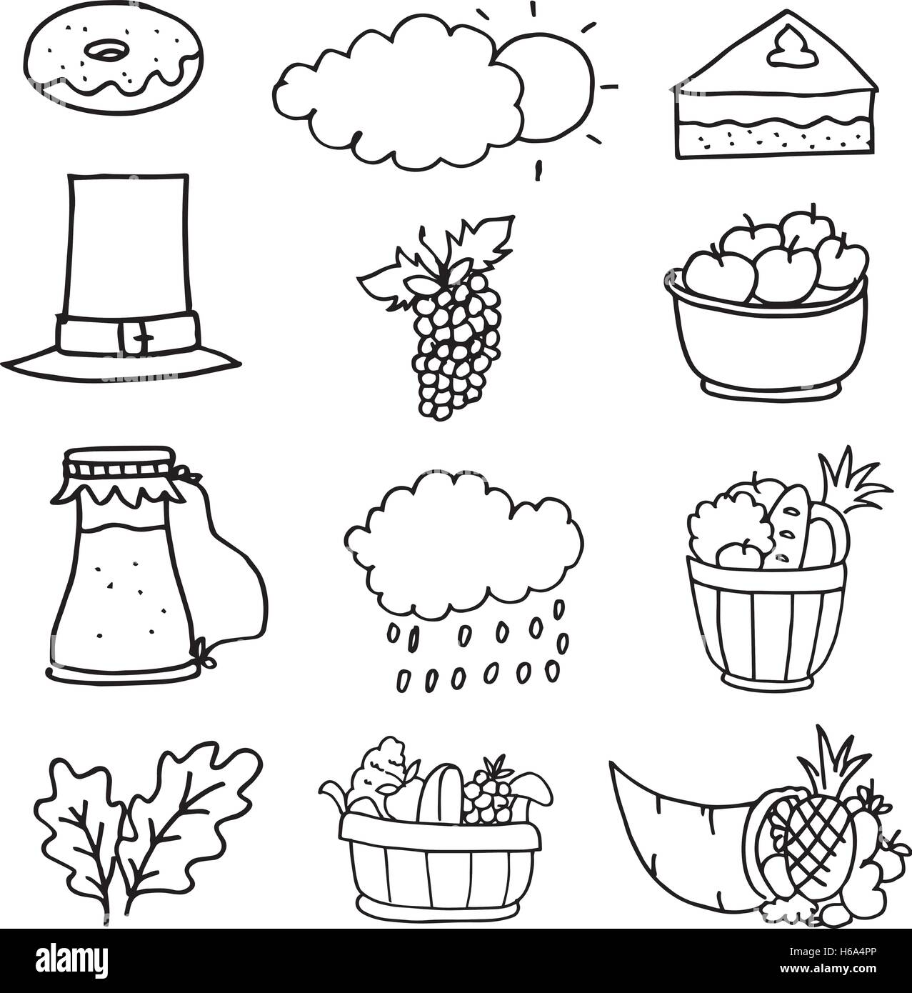 Collection stock thanksgiving set on doodles Stock Vector Image & Art ...