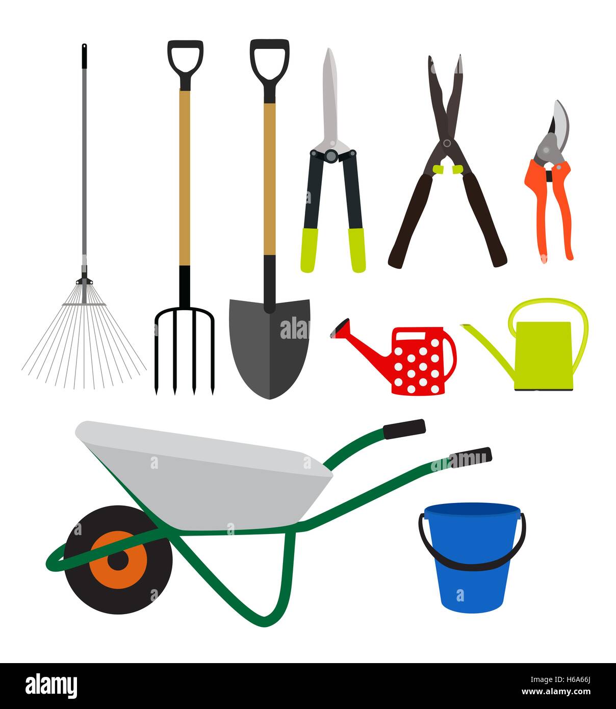 Garden Tools, Instruments Flat Icon Collection Set. Shovel, buck Stock ...