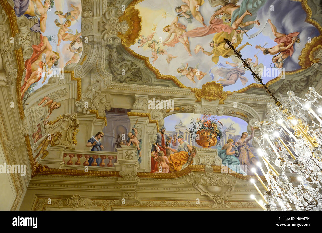 painted ceiling,Palazzo Pitto; World heritage UNESCO site Via del Campo 1; Rolli Palaces; Genoa; Ligury; Italy Stock Photo