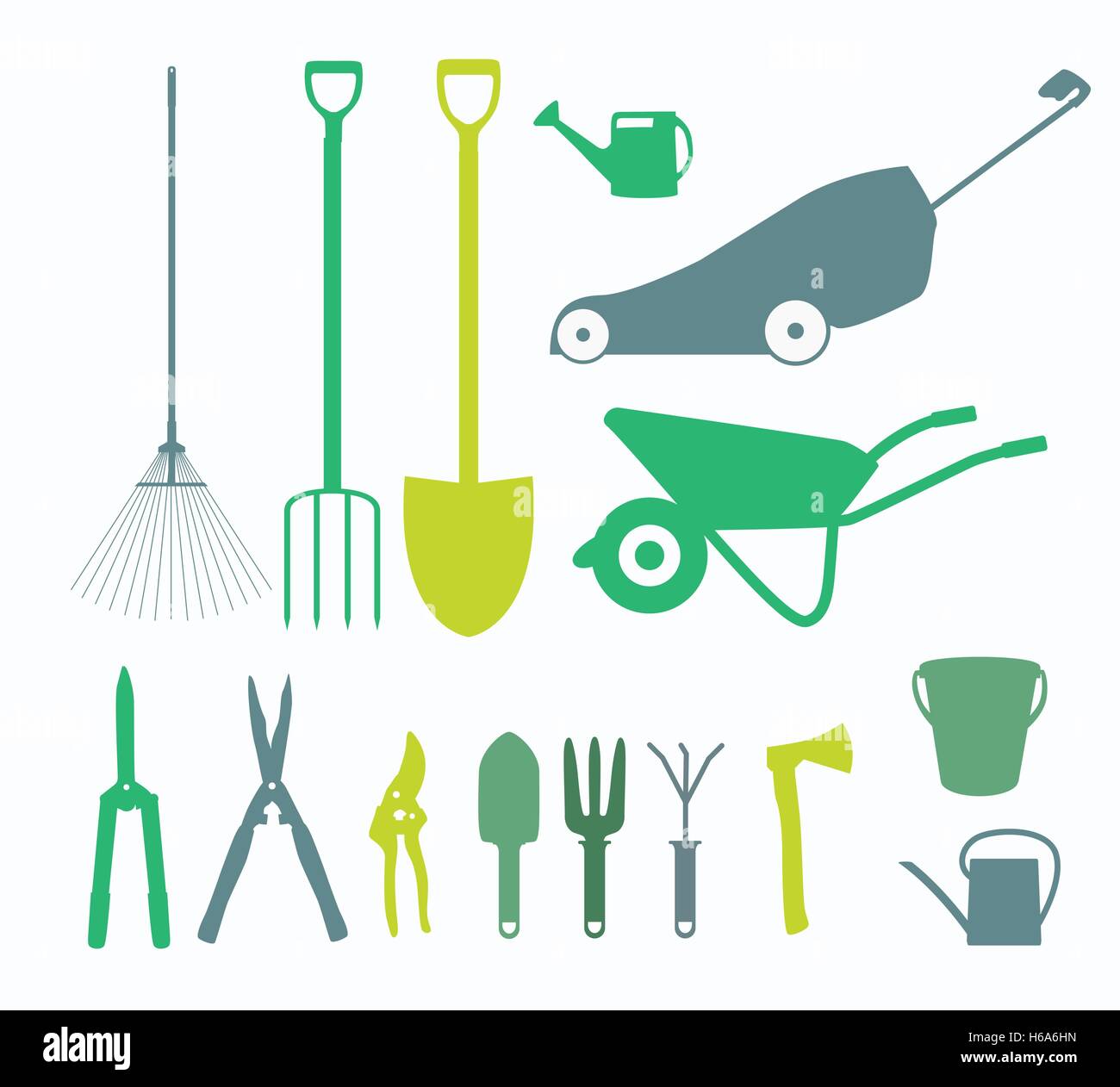 Garden Tools, Instruments Flat Icon Collection Set. Shovel, buck Stock ...