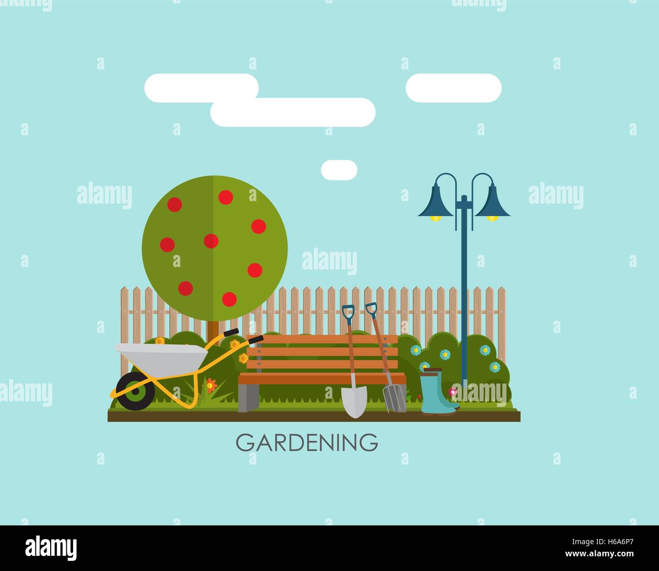Gardening Flat Background Vector Illustration. Garden Tools, Tre Stock ...