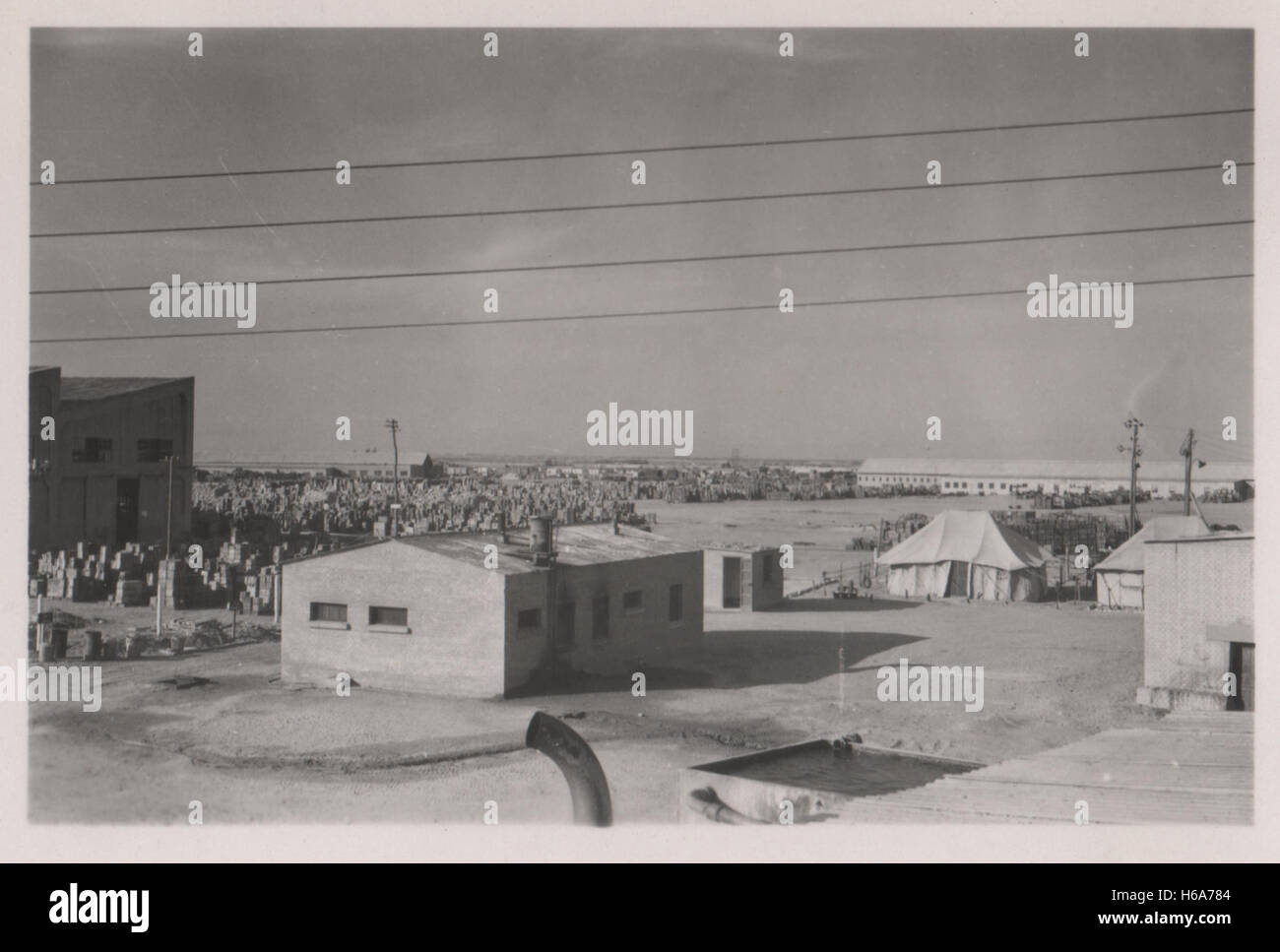 British army storage depot at 10 Base Ordnance Depot Royal Army Ordnance Corps (RAOC) camp at Geneifa Ismailia area near the Suez Canal 1952 in the period prior to withdrawal of British troops from the Suez Canal zone and the Suez Crisis. Stock Photo