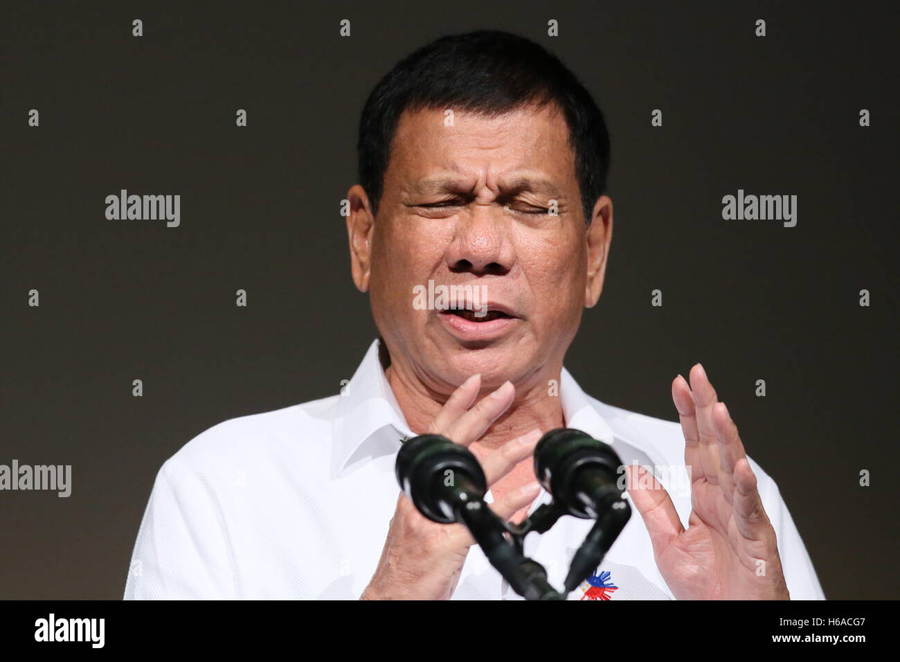 Philippine President Rodrigo Duterte delivers a speech at the Philippine Economic Forum in Tokyo