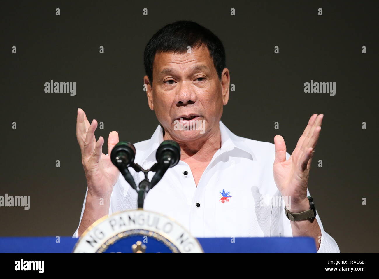Philippine President Rodrigo Duterte delivers a speech at the Philippine Economic Forum in Tokyo