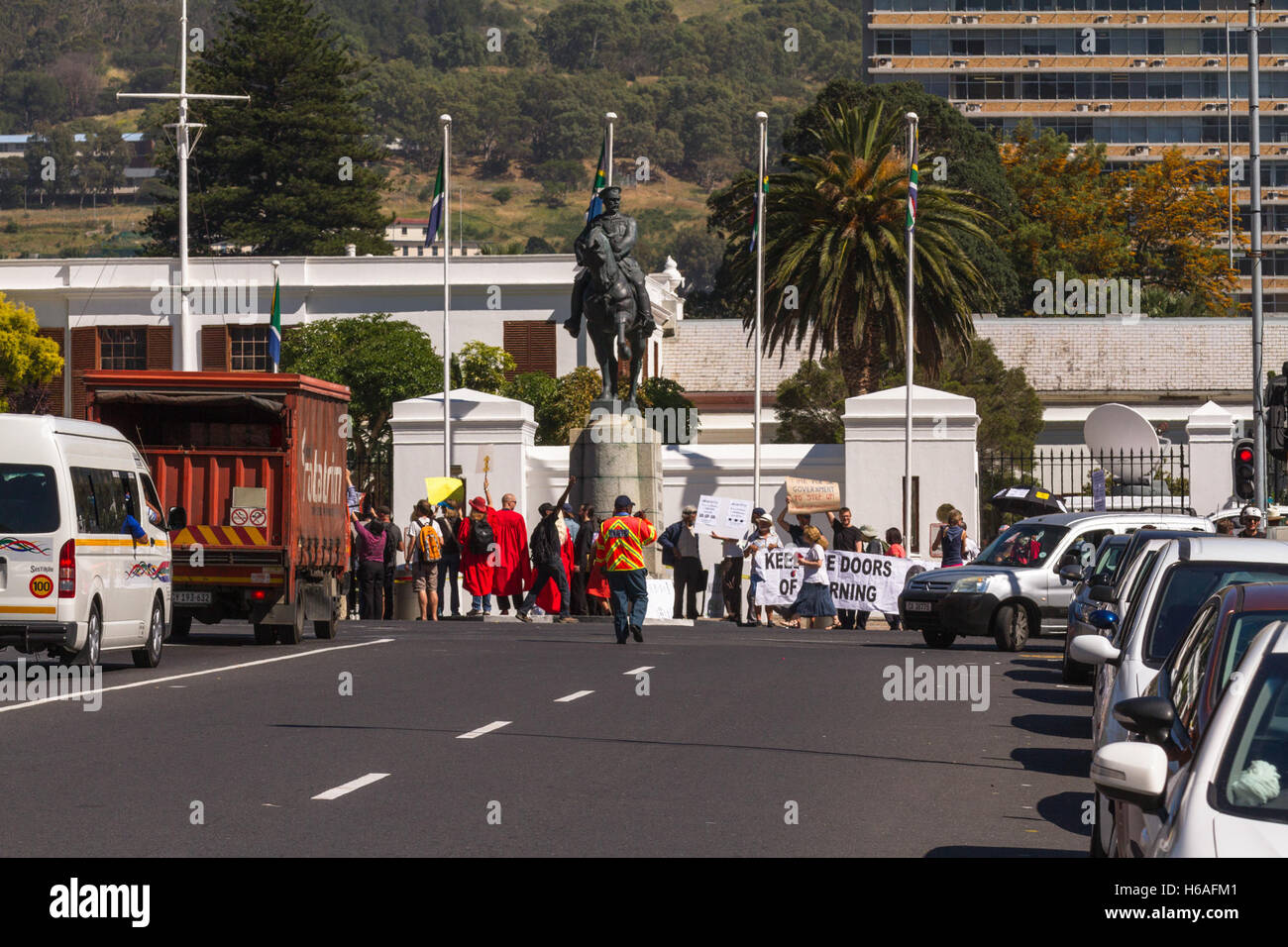 Cape Town, South Africa. 26th October, 2016. Academics, university staff, and parents gathered outside Parliament this morning prior to the Finance Ministers mini budget speech  to call for government to address chronic underfunding in the education sector. copyright 4otomo South Africa Credit:  Mo Bassa/Alamy Live News Stock Photo