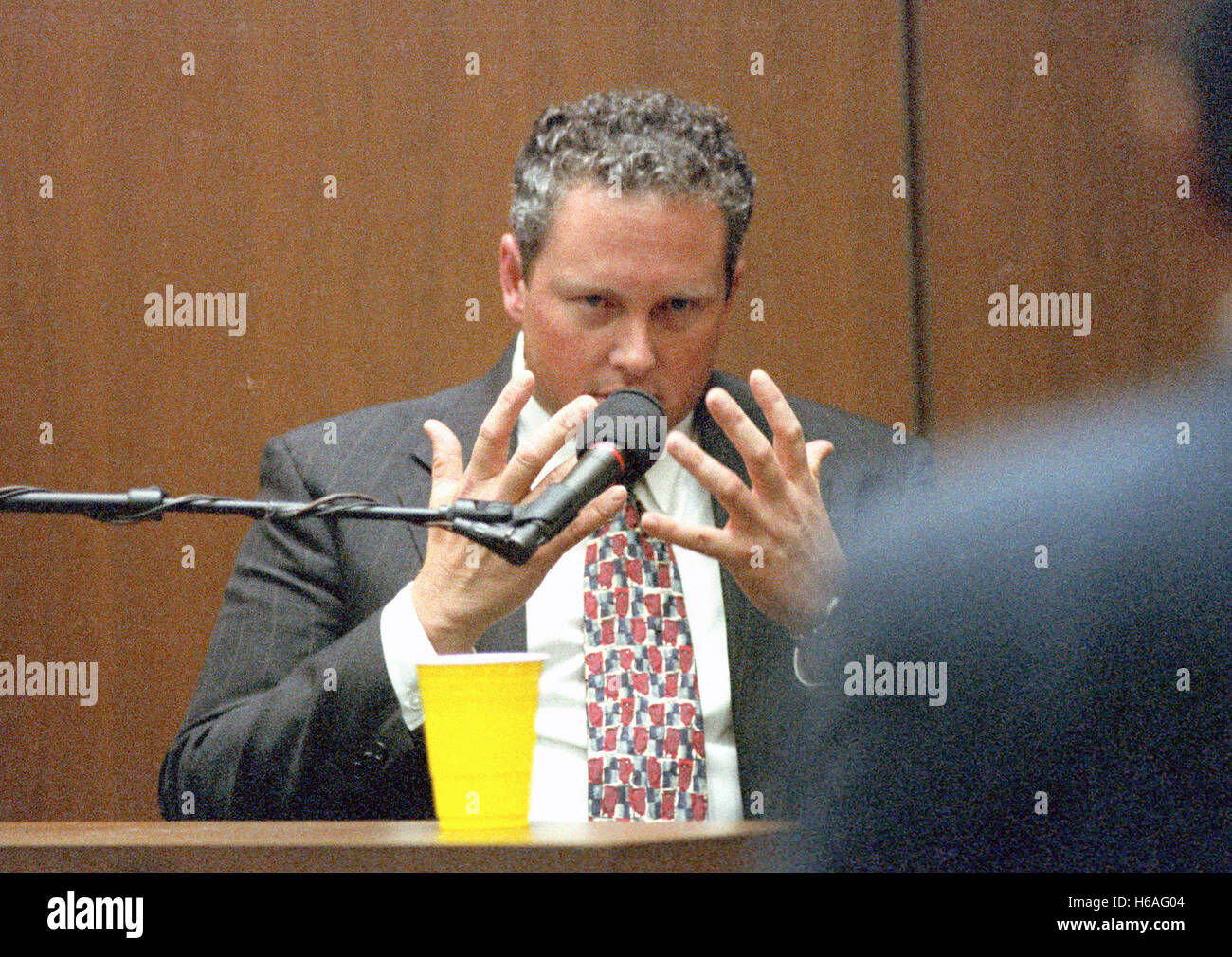 Raymond Kilduff testifies during the trial of former NFL star running back O.J. Simpson for the murder of his former wife, Nicole Brown Simpson and a friend of hers, restaurant waiter, Ron Goldman in Los Angeles County Superior Court in Los Angeles, California on July 13, 1995. Credit: Steve Grayson/Pool via CNP - NO WIRE SERVICE - Stock Photo