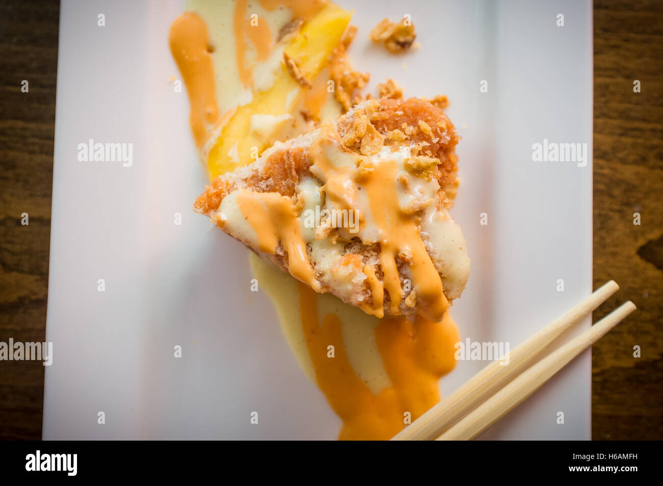 Crispy Japanese tuna tartar tempura with spicy mayonnaise Stock Photo