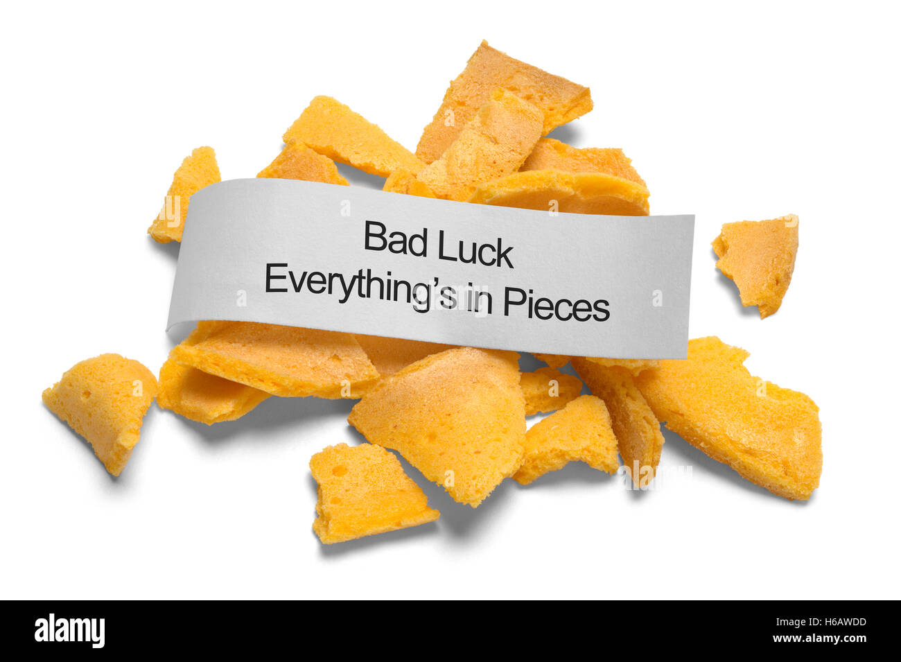 Fortune Cookie with Bad Luck Message Isolated on White Background. Stock Photo