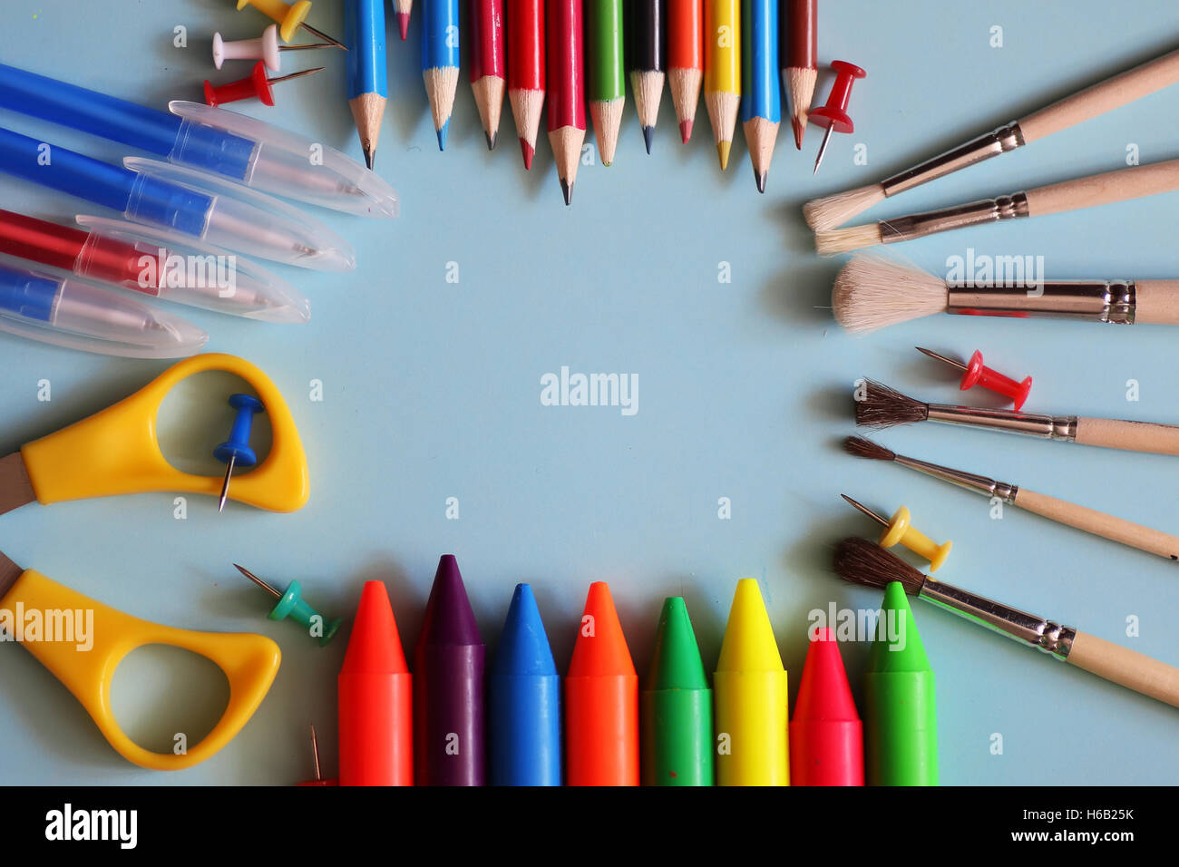 stationery blue background Stock Photo - Alamy