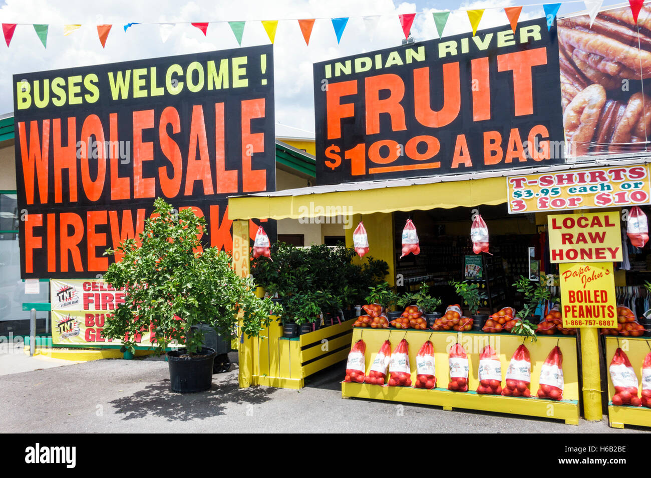 Florida Palm Coast,Indian River Fruit,roadside stand,vendor vendors seller sell selling,stall stalls booth market marketplace,produce,sale,signs,FL160 Stock Photo