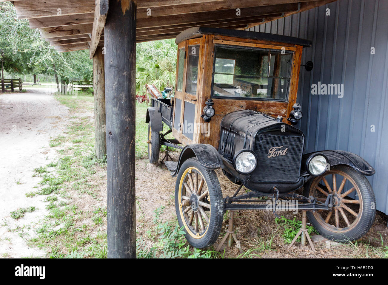 Florida Palm Coast,Florida Agricultural Museum,living history museum,farm pioneer homestead,restored,Model T Ford pickup truck,FL160804028 Stock Photo