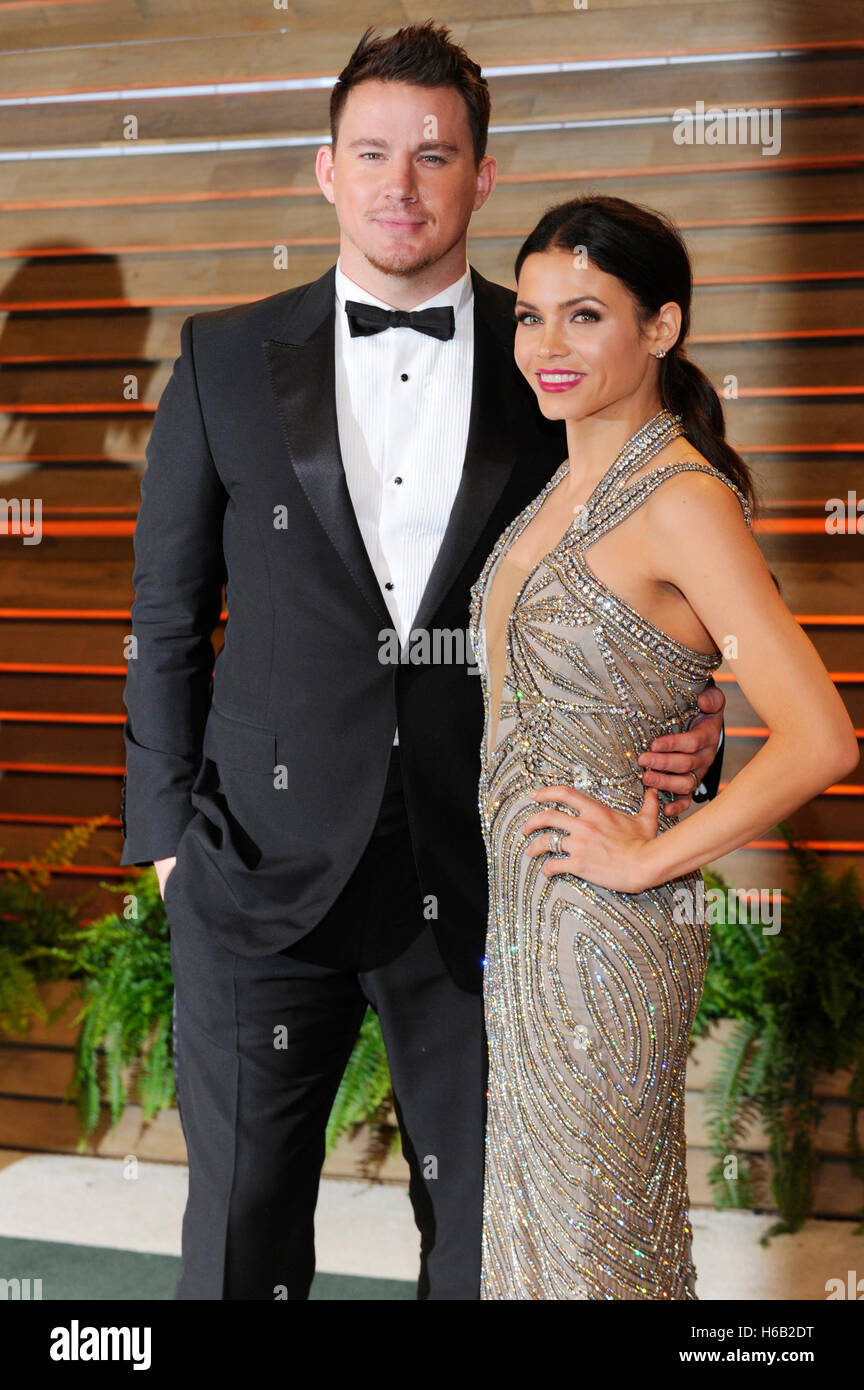Actor Channing Tatum (L) and Actress Jenna Dewan-Tatum attends the 2014 Vanity Fair Oscar Party on March 2, 2014 in West Hollywood, California. Stock Photo