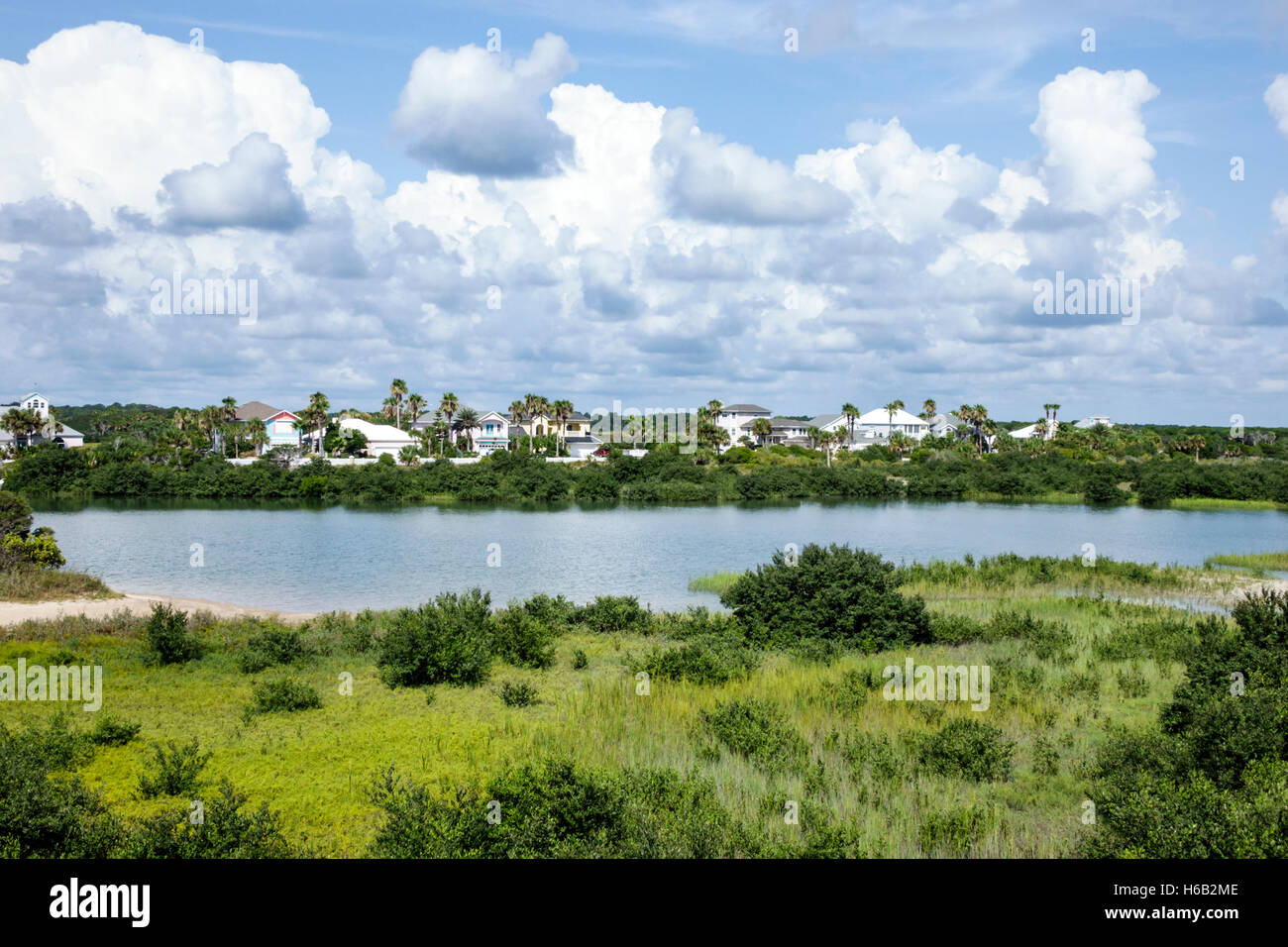 St. Saint Augustine Florida,Matanzas River Inlet,wetlands,marsh,housing development,scenery,houses,FL160805001 Stock Photo