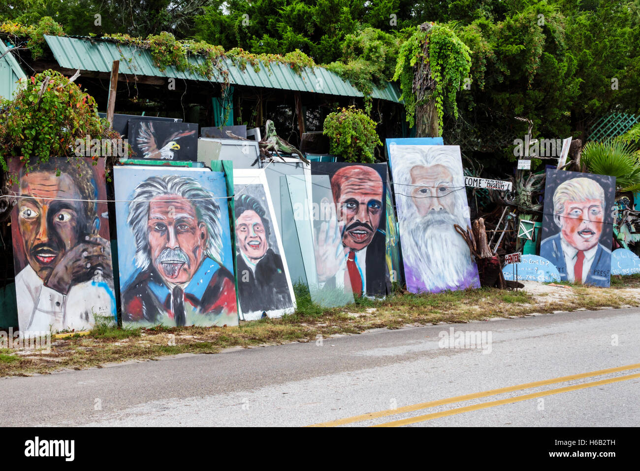 Florida New Smyrna Beach,primitive local art,portraits,celebrities,FL160805029 Stock Photo