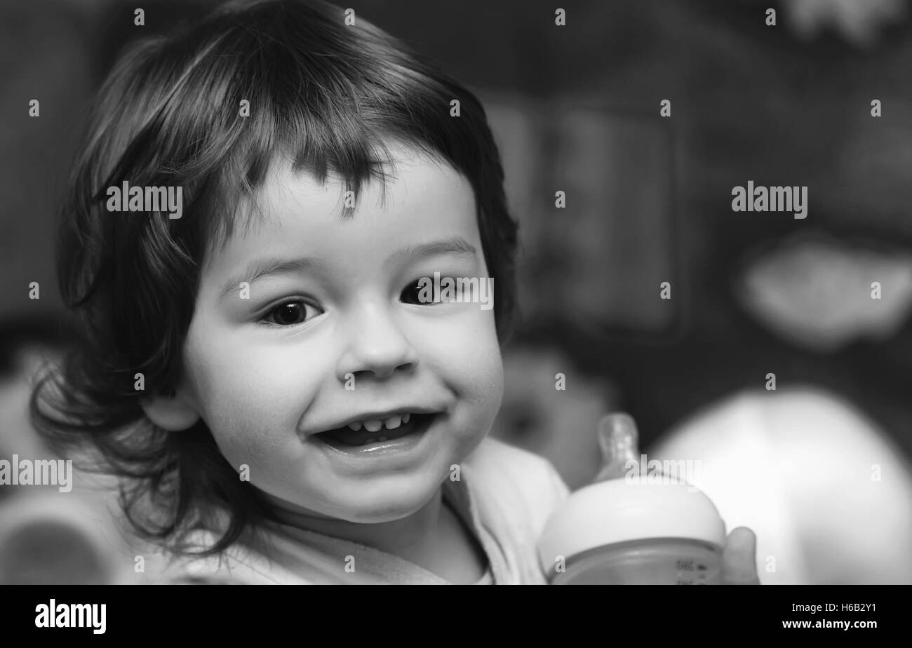 black white portrait smiling child infant Stock Photo Alamy