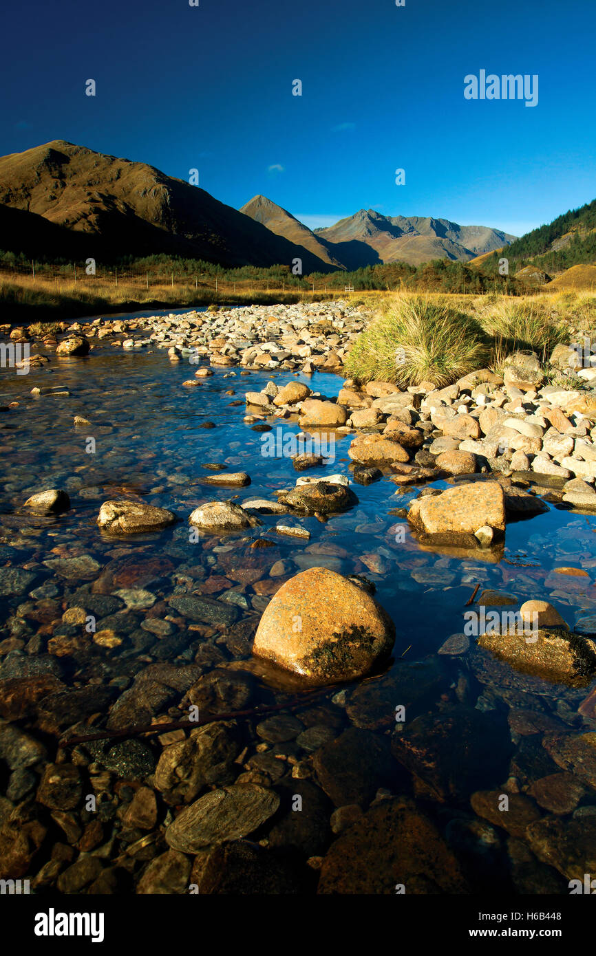 The Saddle and the Forcan Ridge above the River Shiel and Glen Shiel, Kintail, Skye & Lochalsh, Highland Stock Photo