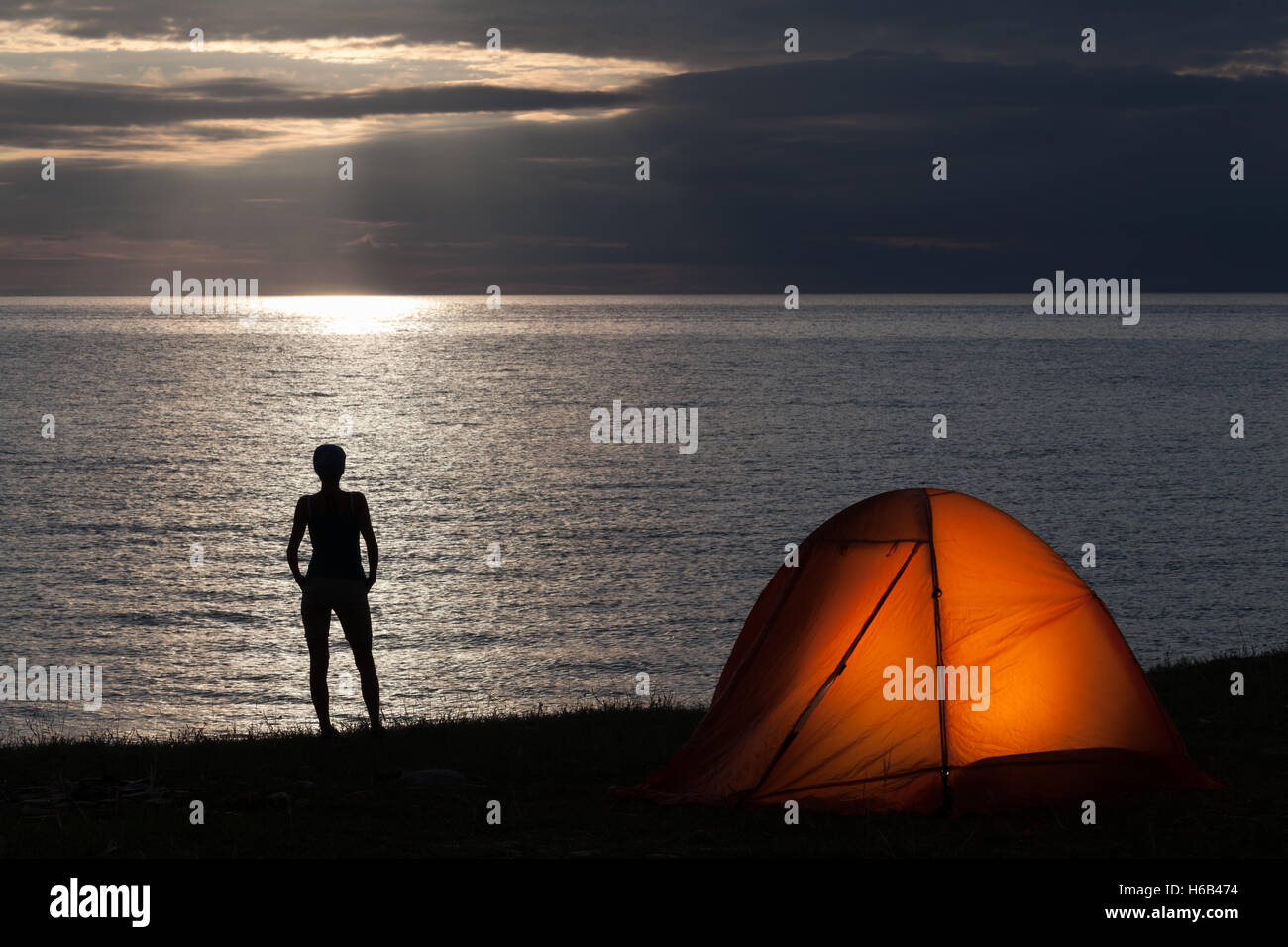 Camping at sea shore. Stock Photo