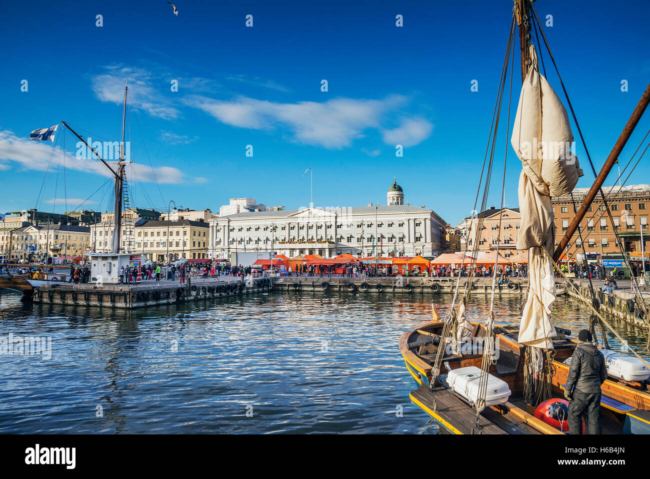 view of sailing boats in helsinki city harbor port in finland Stock Photo