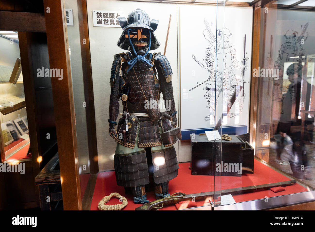 Matsumoto, Japan - December 26, 2015: Samurai armor exhibited at the Matsumoto Castle, one of Japan's premier historic castles, Stock Photo