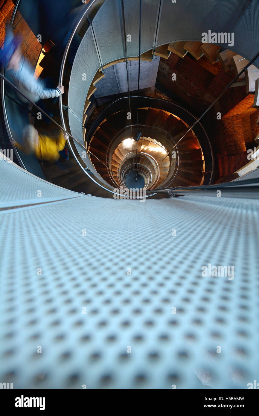 United Kingdom, Scotland, Glasgow, The Lighthouse Centre for Design and Architecture,The Helical Staircase with visitor Stock Photo