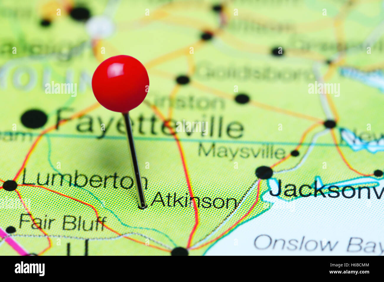 Atkinson pinned on a map of North Carolina, USA Stock Photo - Alamy