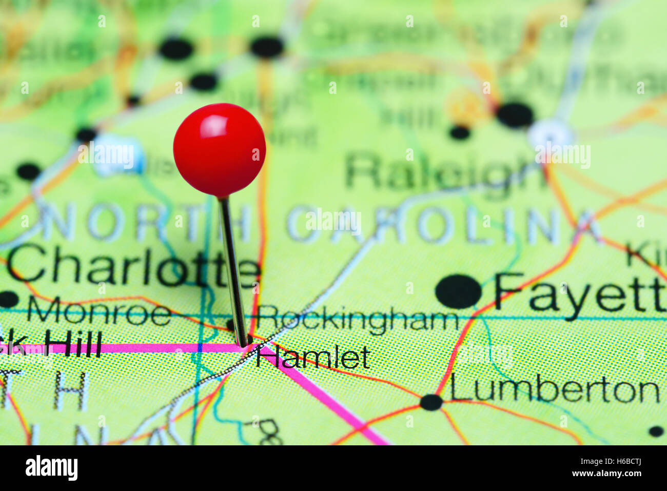 Hamlet pinned on a map of North Carolina, USA Stock Photo