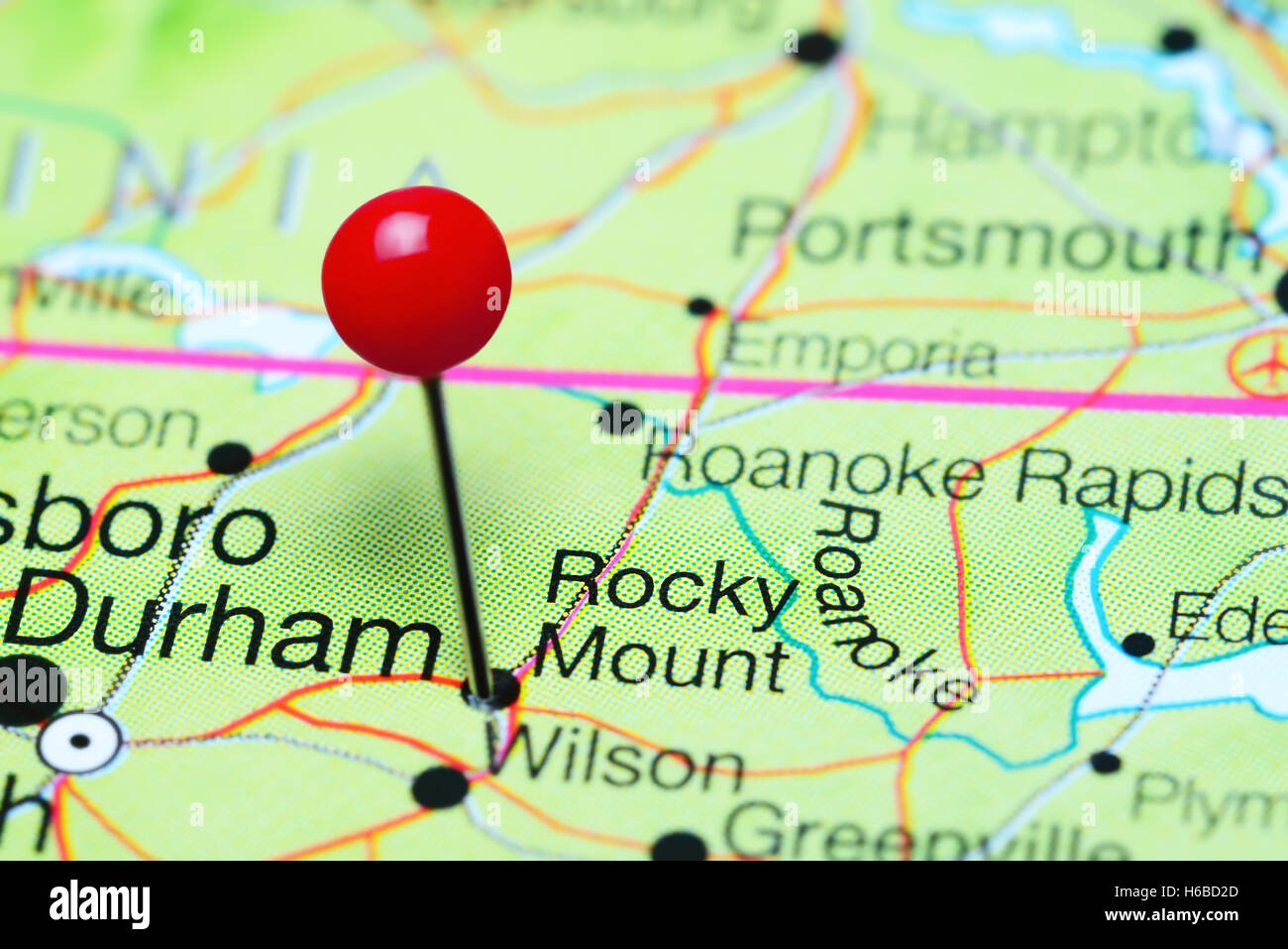 Rocky Mount pinned on a map of North Carolina, USA Stock Photo