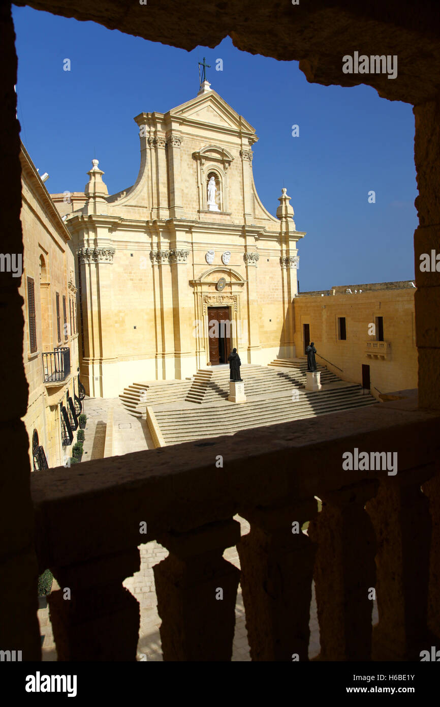 This Cathedral lies inside the walls of the Citadel of Victoria in Gozo, one of the Maltese islands Stock Photo
