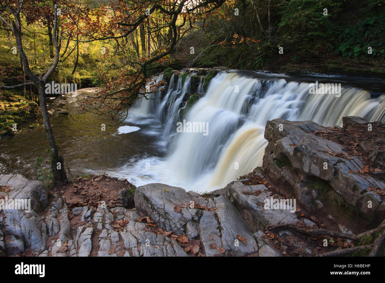 Sgŵd y Pannwr waterfall on the river Afon Mellte at Brecon Beacons National Park, Wales Stock Photo